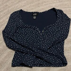 Navy Floral Long Sleeve Top